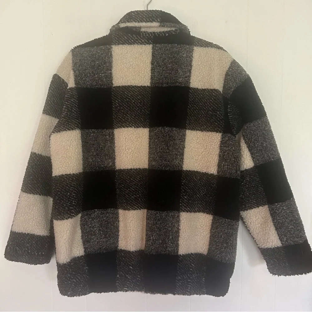 American Eagle Buffalo Plaid Check Sherpa Full Zip Jacket Women’s Small - Picture 3 of 6
